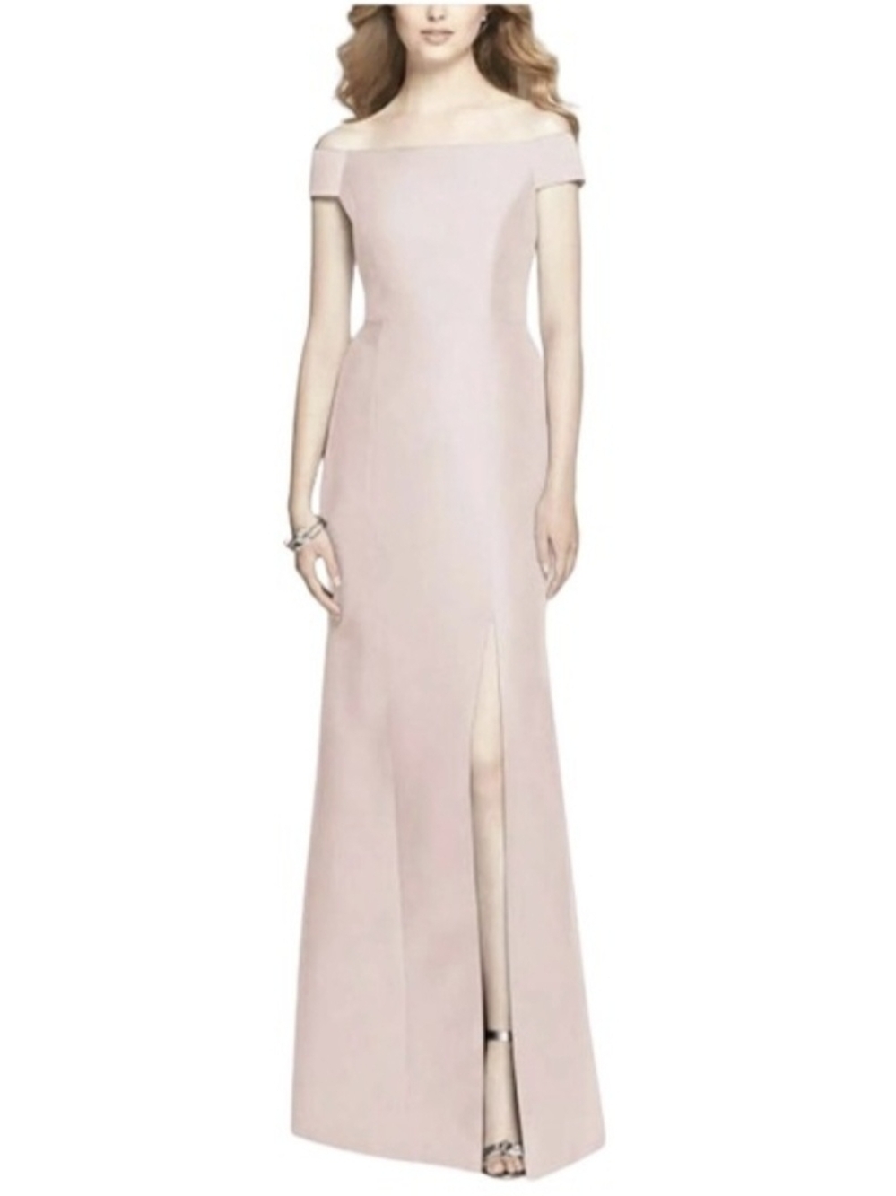 ALFRED SUNG Off-Shoulder Blush Gown with Front Slit
